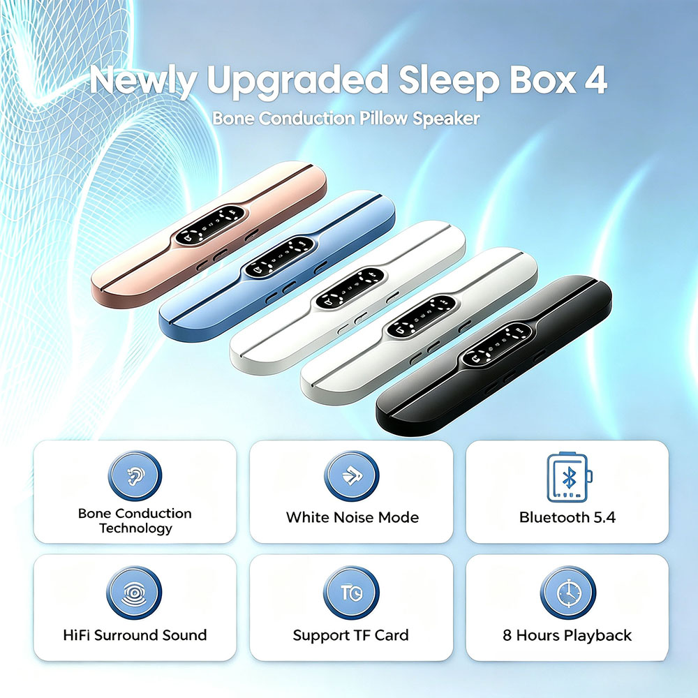 Bone Conduction Pillow Speaker Sleep Aid - ลำโพงแบบหมอนนำเสียงผ่านกระดูก Sleep Box, บลูทูธ 5.4, เสียงไวท์นอยส์,