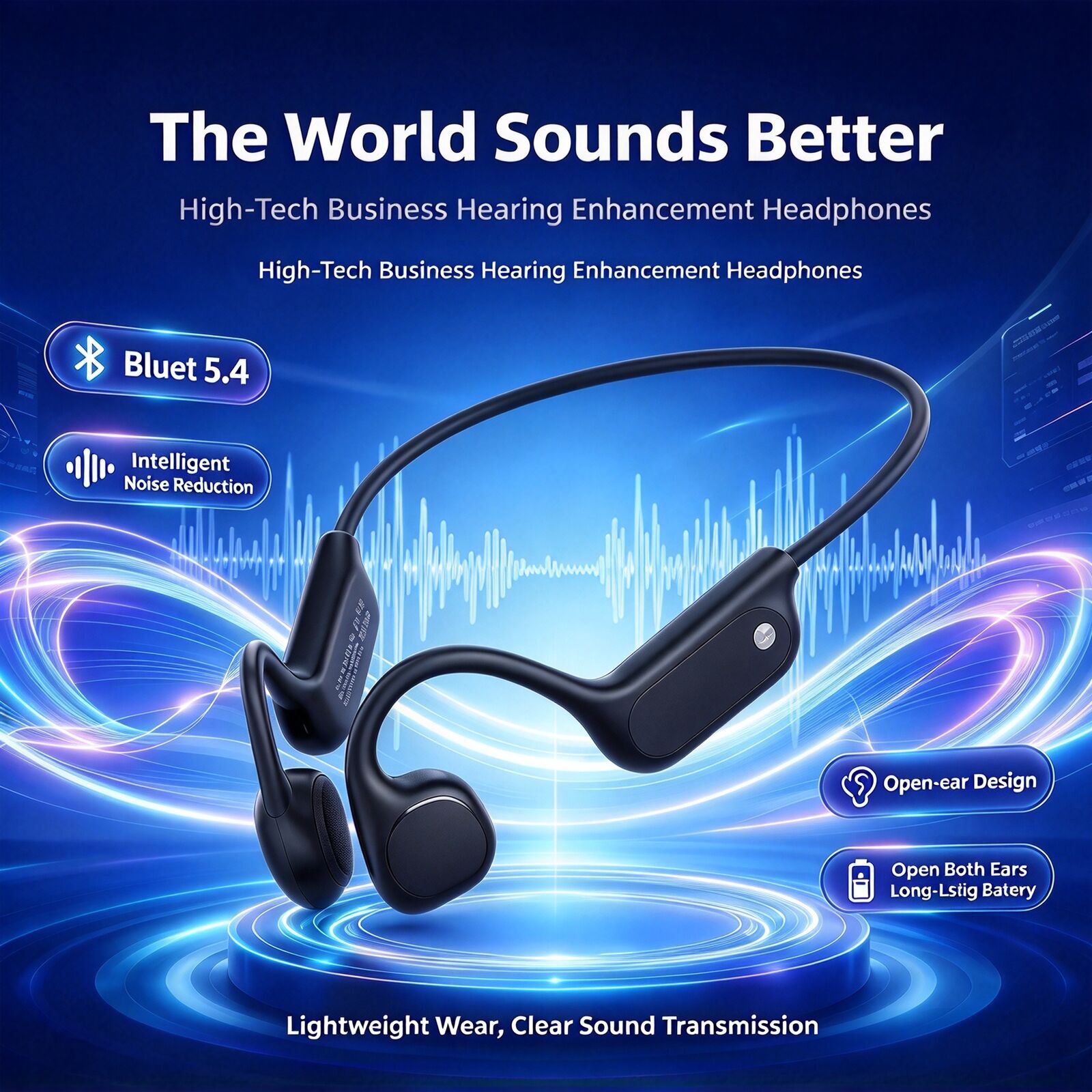 Bone Conduction Hearing Aid Amplifier - เครื่องขยายเสียงแบบนำเสียงผ่านกระดูก หูฟังไร้สายบลูทูธ 5.4 ลดเสียงรบกวน หูฟังแบบเปิด สำหรับผู้สูงอายุ