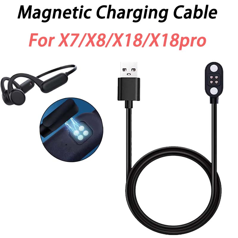 Magnetic Charging Cable Bone Conduction - หูฟังแบบนำเสียงผ่านกระดูกพร้อมสายชาร์จแม่เหล็กสำหรับ X7/X8/X18/X18pro ชุดหูฟังสำหรับว่ายน้ำ - ฟังแบบแฮนด์ฟรีกันน้ำได้