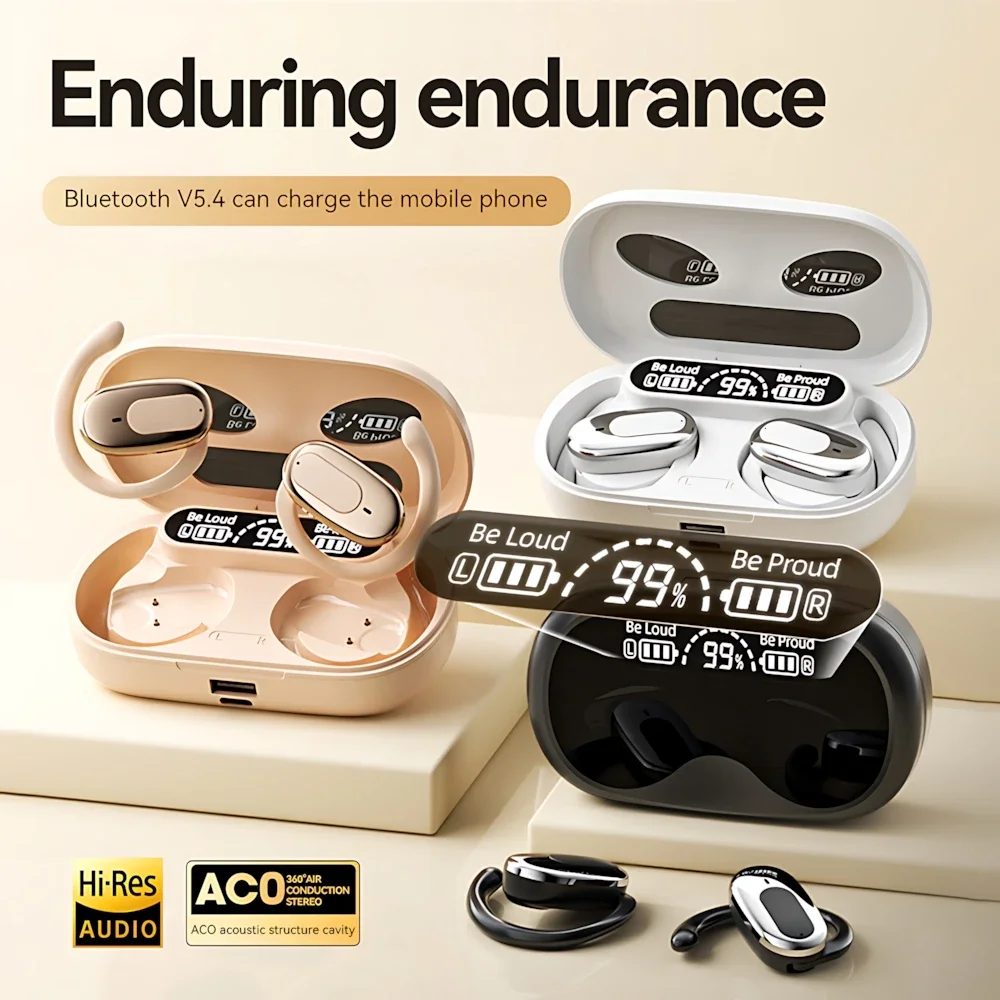 Silicone Ear Hooks Sports Headphones - Original B19 หูฟังไร้สายบลูทูธ 5.4 หูแขวนหูฟังไฮไฟสเตอริโอกีฬาหูฟังพร้อมชุดหูฟังไมโครโฟนอายุการใช้งานแบตเตอรี่ยาวนาน