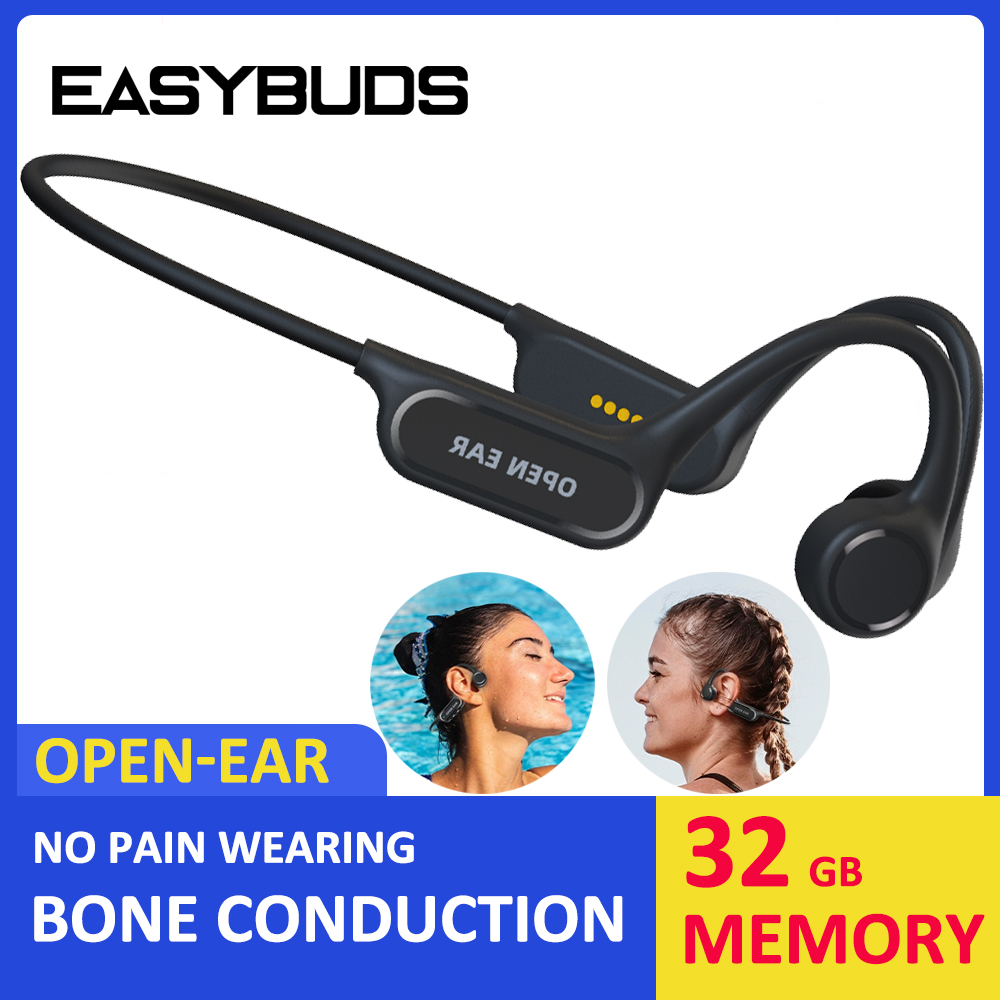 Swimming Bone Conduction Earphones Ip68 Mp3 - หูฟัง EASYBUDS แบบเปิดหู หูฟังบลูทูธแบบส่งผ่านเสียงผ่านกระดูก หน่วยความจำ 32GB