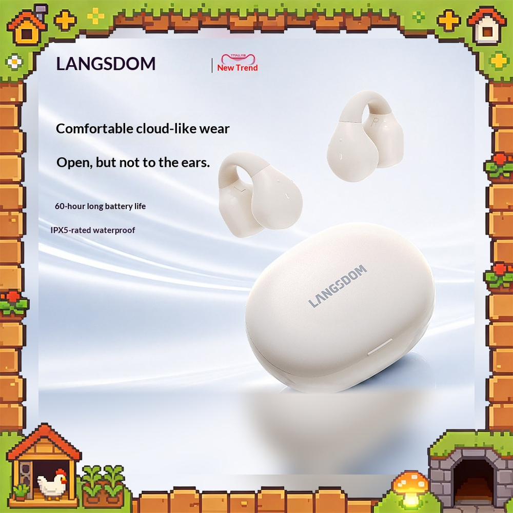 Air Conduction Open Ear Running Earbuds - หูฟังบลูทูธแบบหนีบหู LANGSDOM TS03PRO ไร้สาย ระบบนำเสียงผ่านอากาศ สำหรับวิ่งออกกำลังกาย