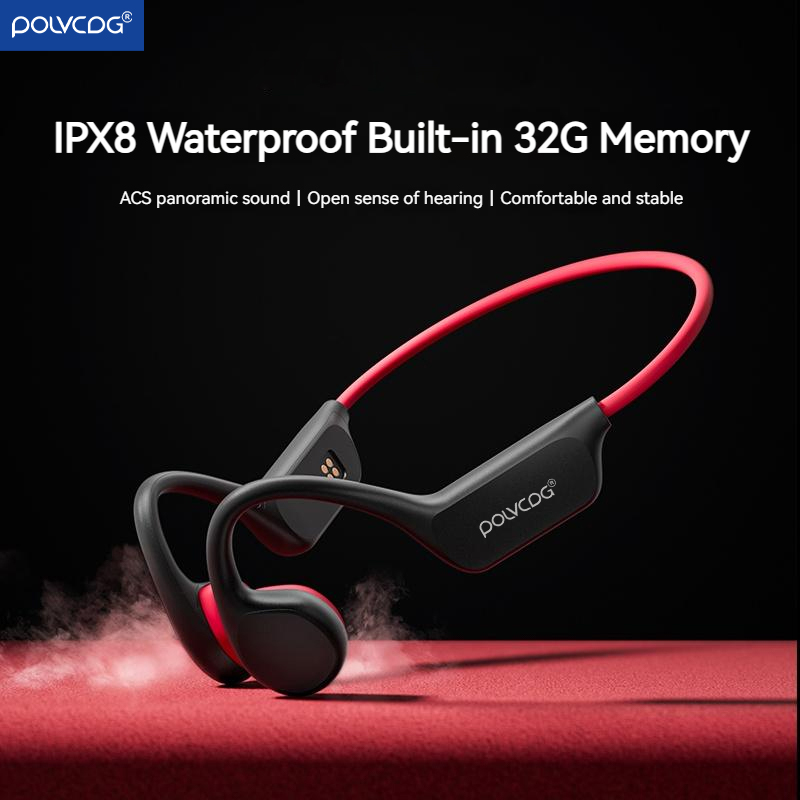 Bone Conduction Headphones Bluetooth 5.3 - POLVCDG ชุดหูฟังแบบนำเสียงผ่านกระดูก X7 IPX8 32GB หน่วยความจำ