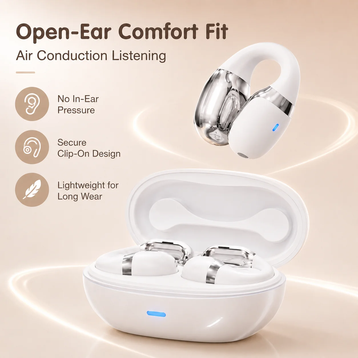 Air Conduction Open Ear Running Earbuds - หูฟังสำหรับเล่นเกมแบบบลูทูธ, หูฟังแบบหนีบหู TWS, ระบบนำเสียงผ่านอากาศ, น้ำหนักเบา สวมใส่สบาย,