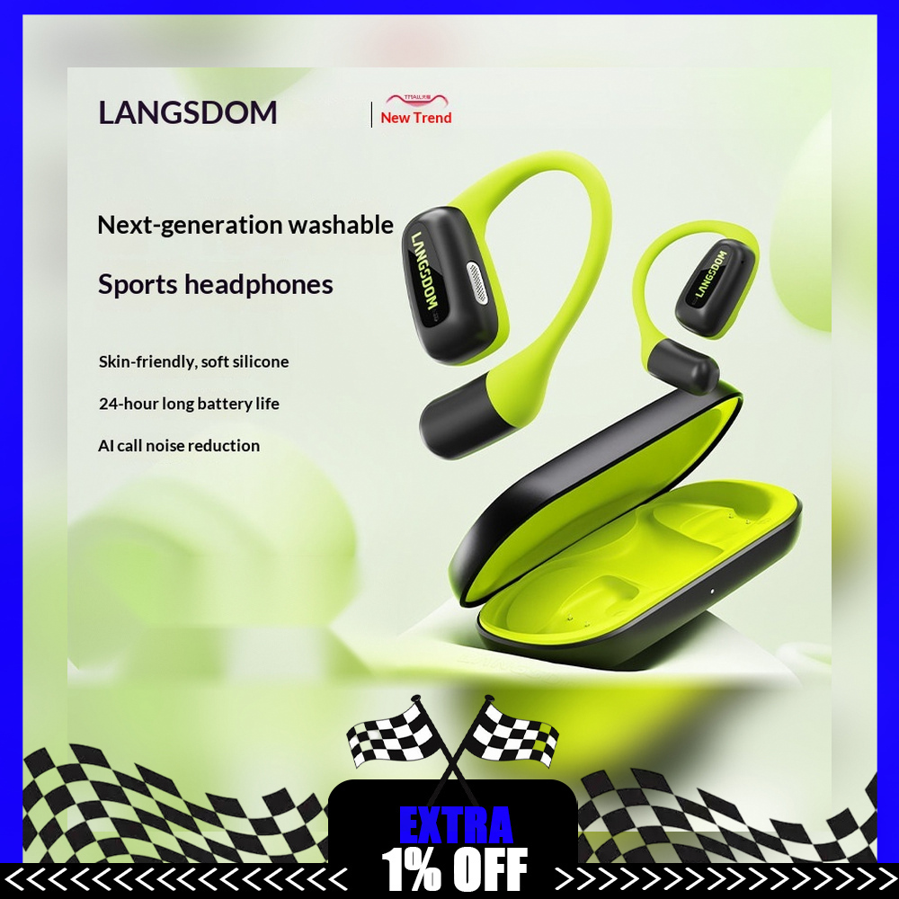 Air Conduction Open Ear Running Earbuds - หูฟังบลูทูธไร้สายแบบเปิดหู LANGSDOM AirFit ระบบนำเสียงผ่านอากาศ พร้อมที่เกี่ยวหู สำหรับออกกำลังกายและวิ่ง