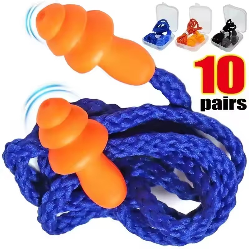 Waterproof Swimming Earplugs Silicone - 1-10 คู่ ที่อุดหูซิลิโคนตัดเสียงรบกวน ที่อุดหูแบบใช้ซ้ำได้พร้อมสายคล้อง กันน้ำ เหมาะสำหรับว่ายน้ำ