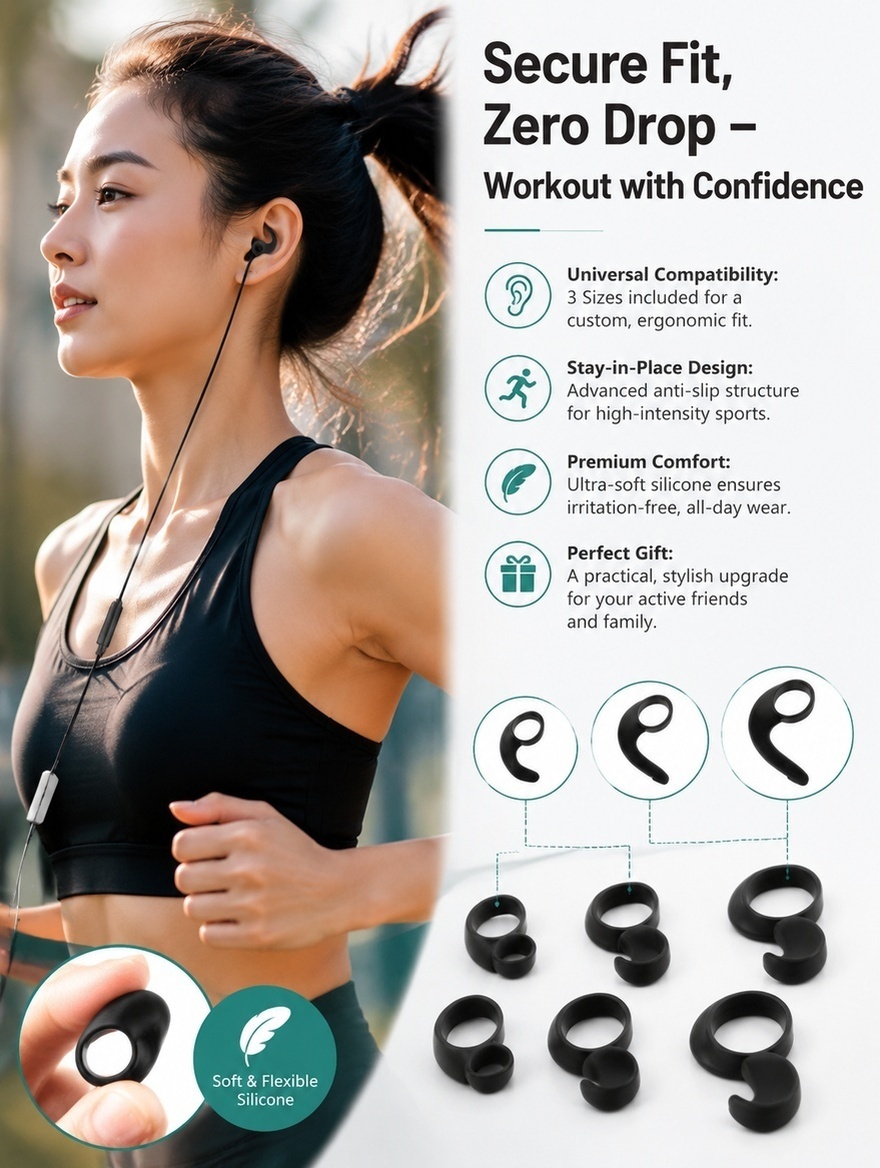 Silicone Ear Hooks Sports Headphones - 6 ชิ้น คลิปตะขอหูฟังซิลิโคน กันหล่น ใส่สบาย สำหรับกีฬา