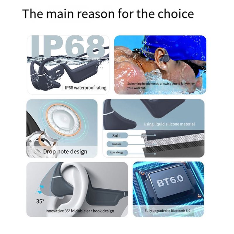 B86B-หูฟังแบบนำเสียงผ่านกระดูก - Swimming Bone Conduction Earphones Ip68 Mp3 บทวิจารณ์และราคา