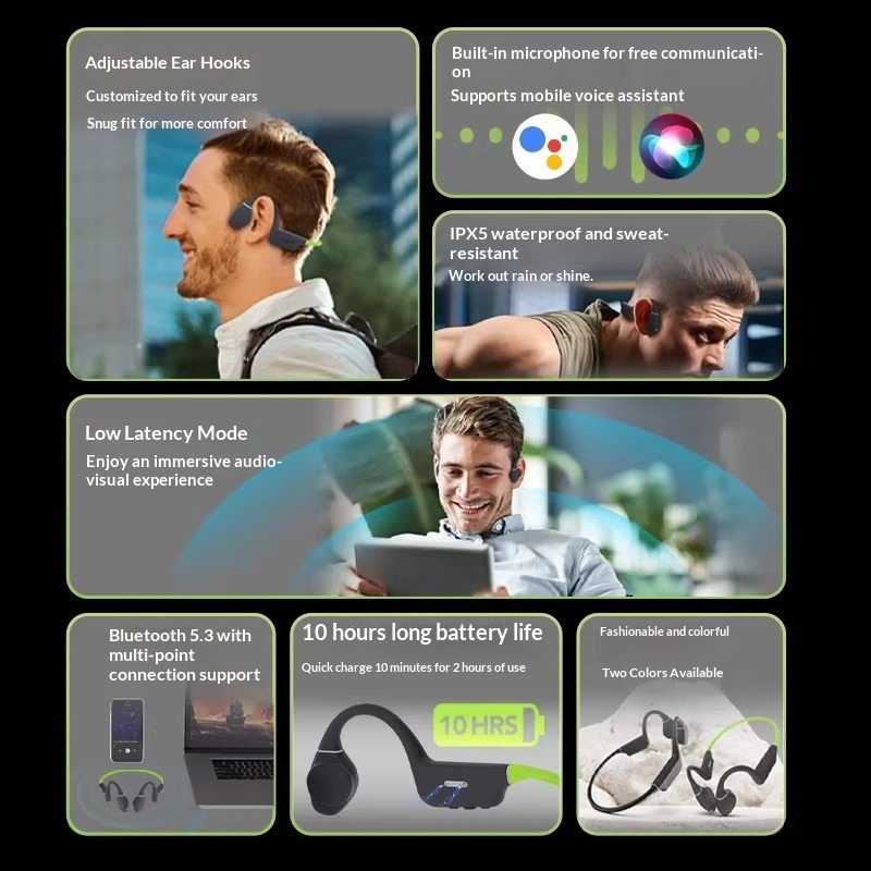 หูฟังบลูทูธแบบไร้สายชนิดเกี่ยว - Bone Conduction Headphones Bluetooth 5.3 บทวิจารณ์และราคา