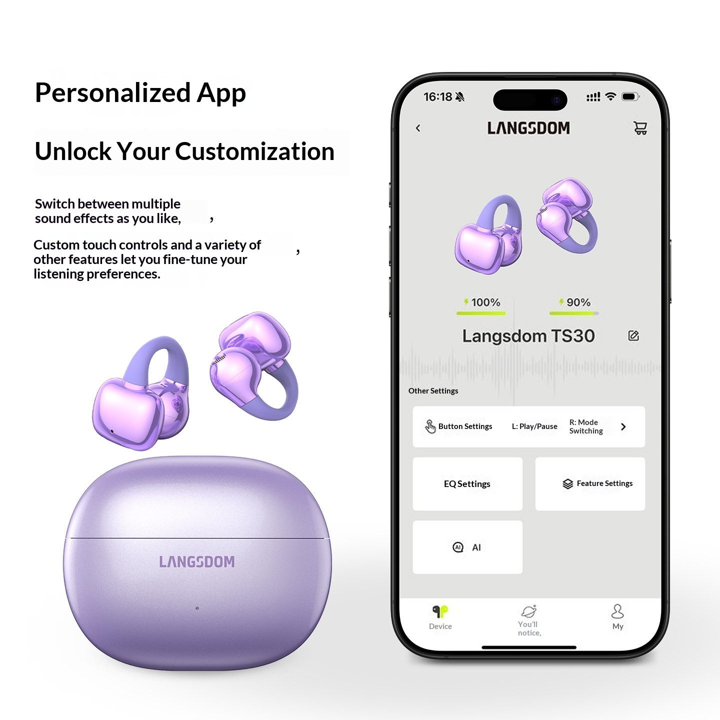 หูฟังบลูทูธแบบหนีบหู LANGSDOM  - Air Conduction Open Ear Running Earbuds บทวิจารณ์และราคา