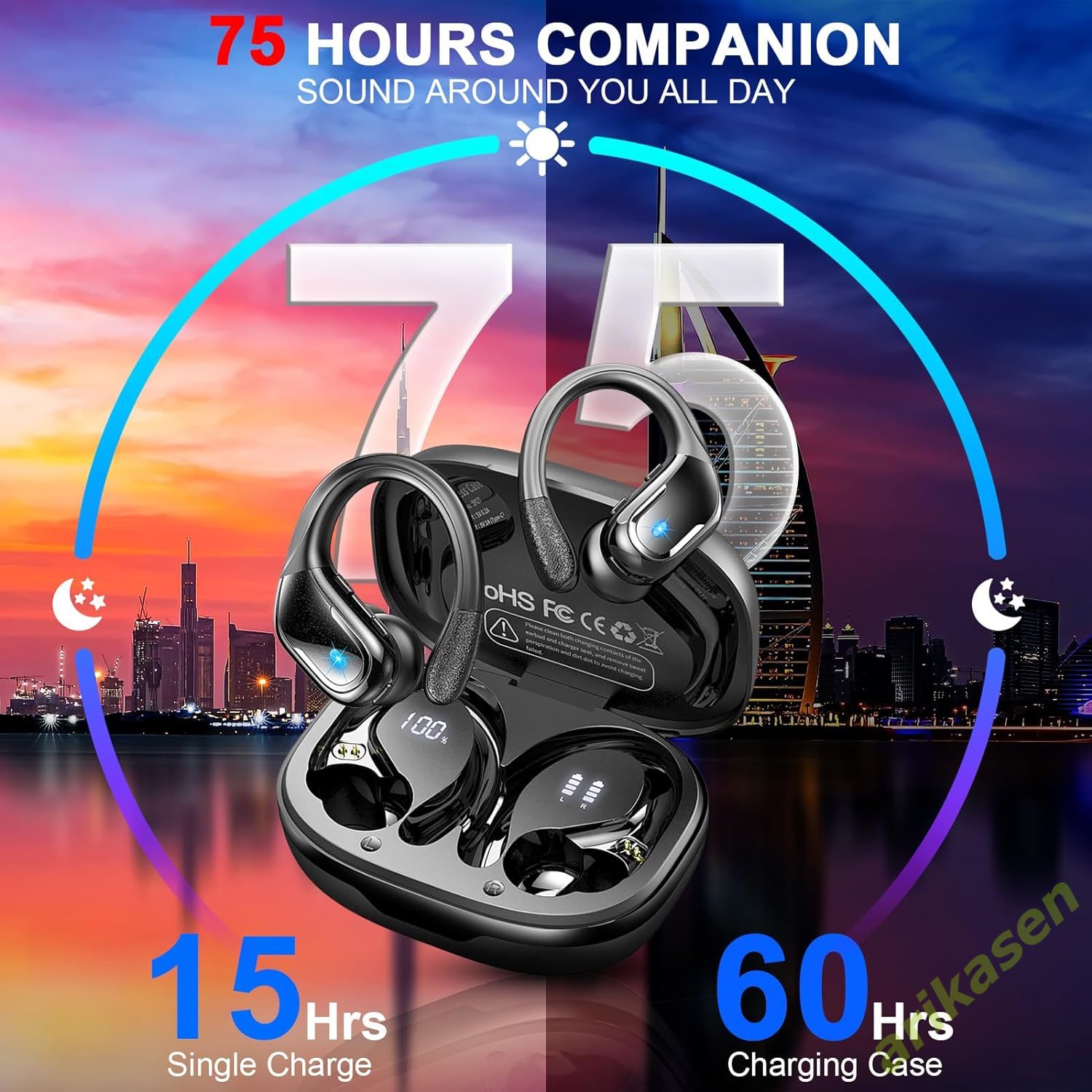 75Hrs หูฟังไร้สายบลูทูธ5.3 IP7 - Silicone Ear Hooks Sports Headphones บทวิจารณ์และราคา